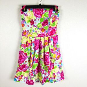 Anthropologie Tulle Women's Bright Barbiecore Floral Colorful Summer Mini Dress